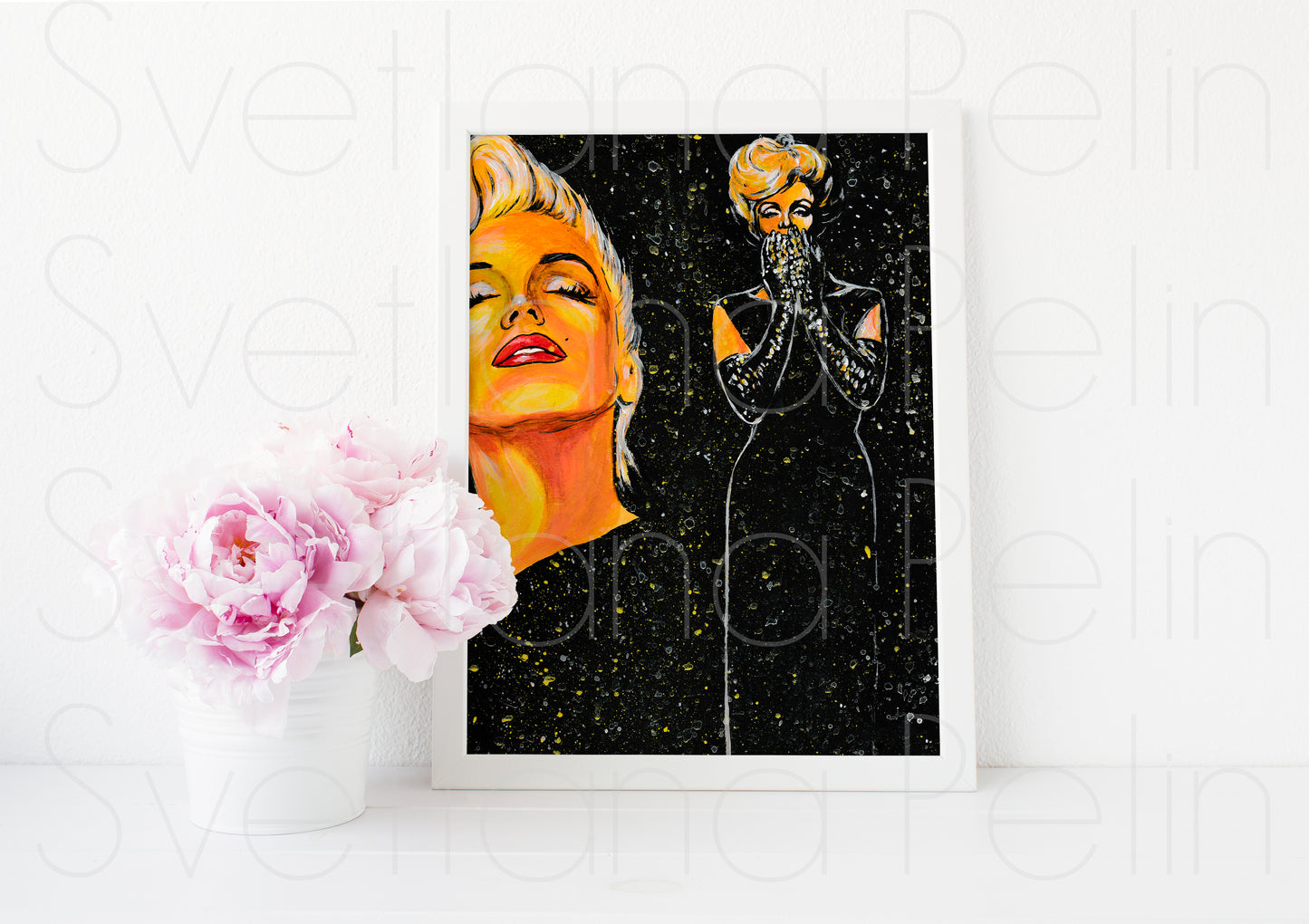 Marilyn Monroe, Black Dress, Bert Stern, Milton Greene, ORIGINAL Acrylic painting, Artwork by Svetlana Pelin