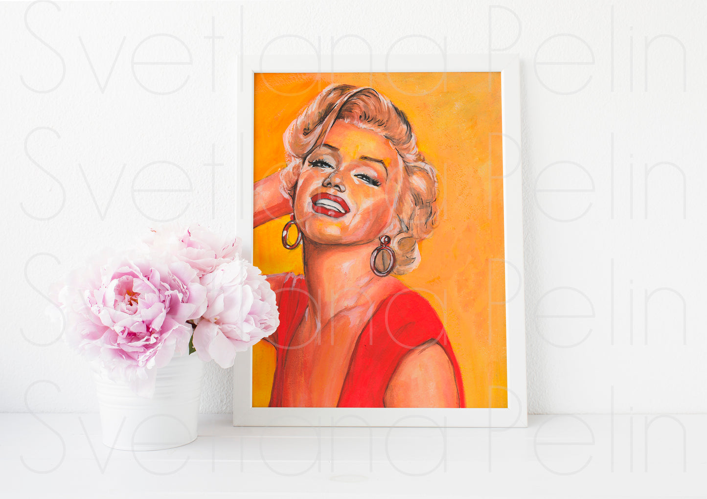 Marilyn Monroe, Niagara, Red dress, ORIGINAL Gouache Painting, Artwork by Svetlana Pelin