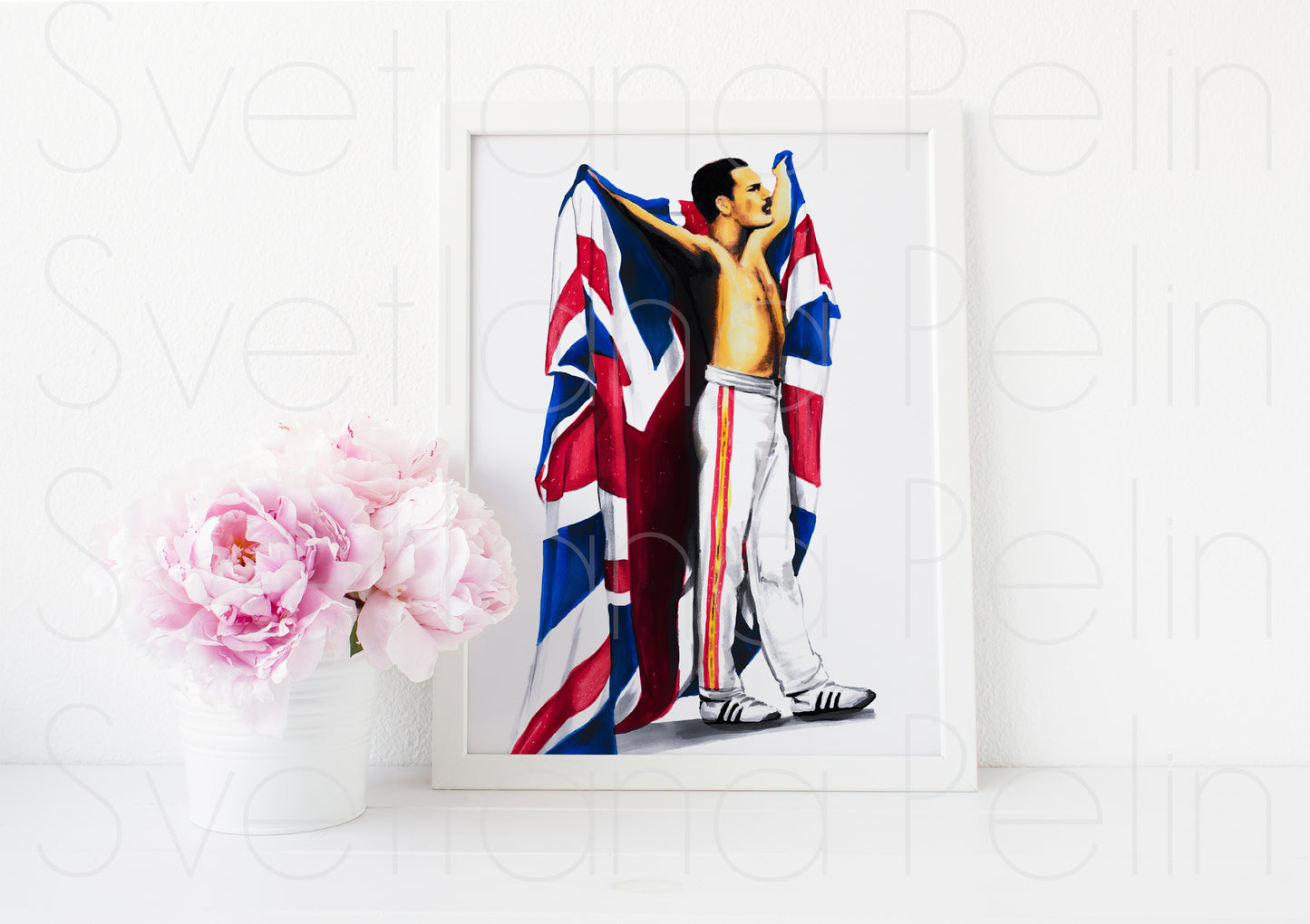 Freddie Mercury, British Flag, ORIGINAL Marker drawing, Artwork by Svetlana Pelin