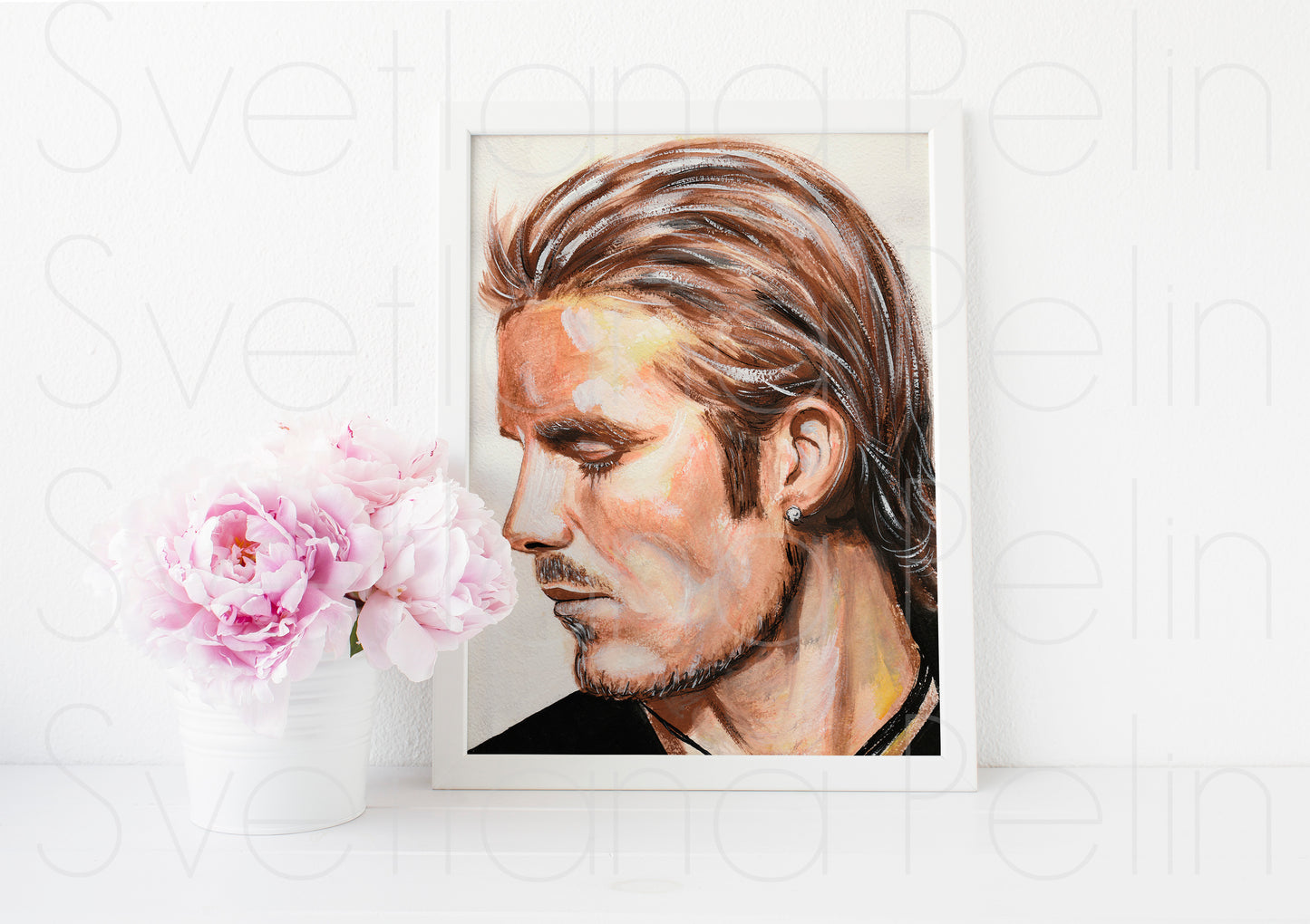 David Beckham, ORIGINAL Gouache Painting, Artwork by Svetlana Pelin