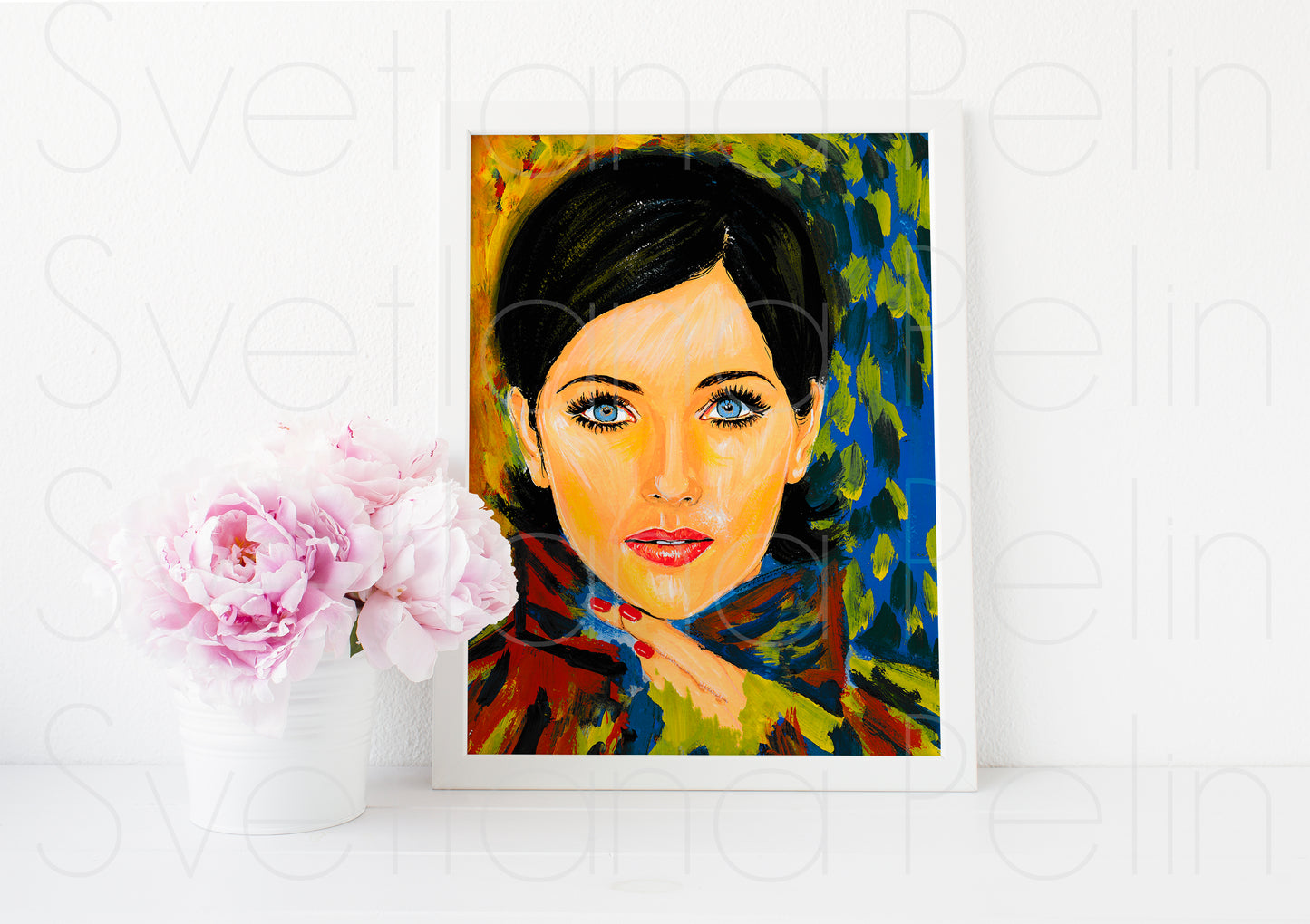 Isabella Rossellini, ORIGINAL Gouache painting, Artwork by Svetlana Pelin