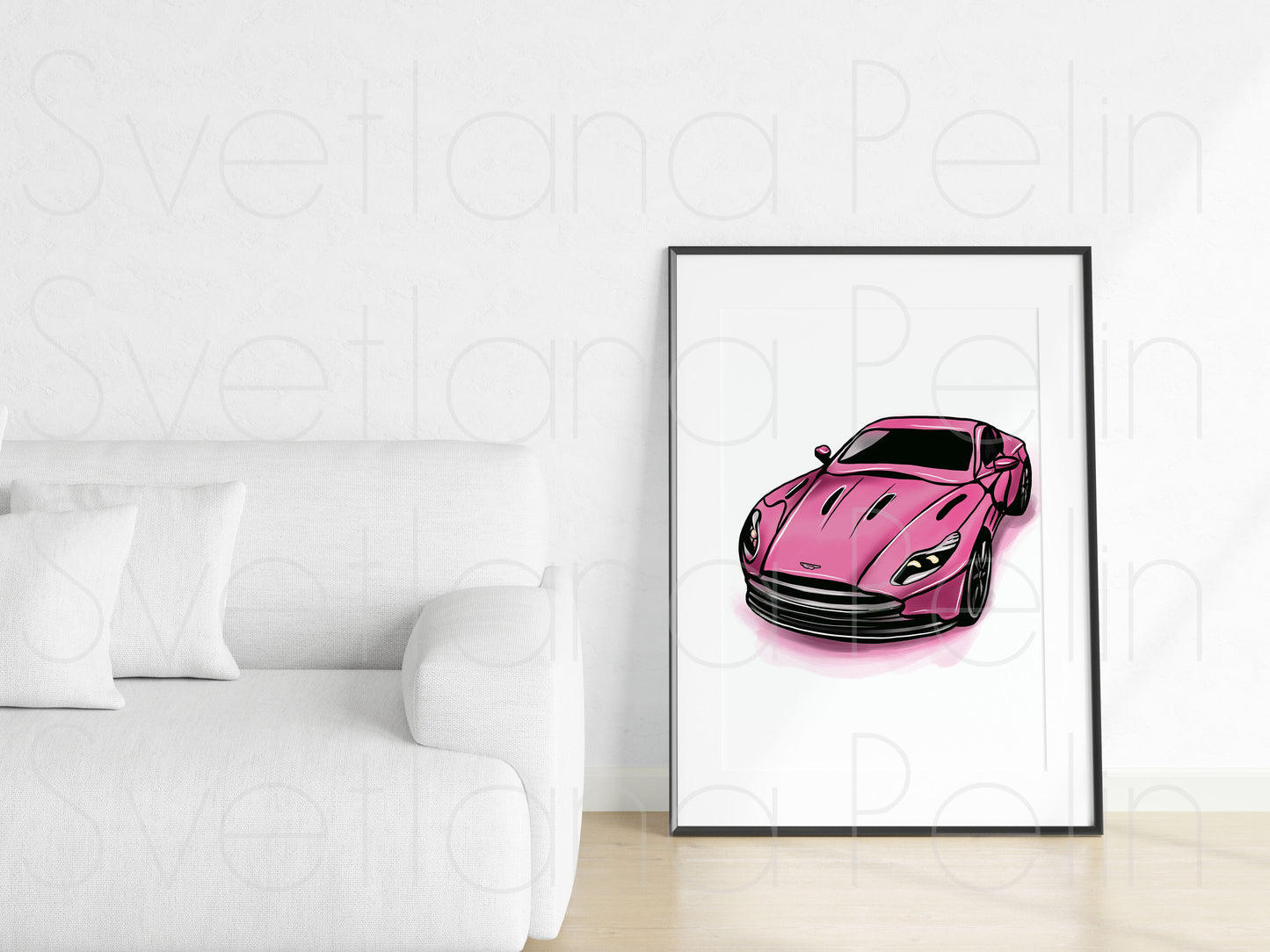 Pink Luxury Car, Vehicles, Printable Art, INSTANT DOWNLOAD