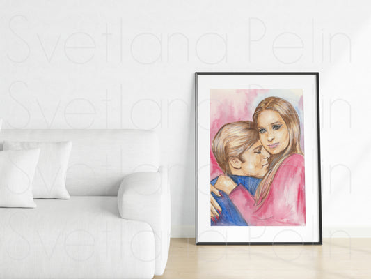 Barbra Streisand, Robert Redford, Katie and Hubbell, The Way We Were, ORIGINAL Watercolour Painting, Artwork by Svetlana Pelin