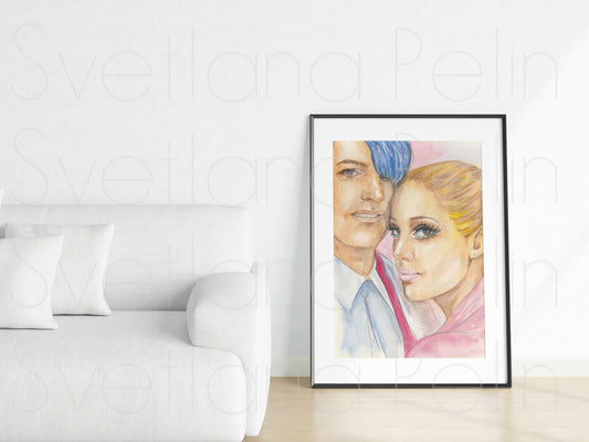 Elizabeth Berkley, Kyle MacLachlan, Showgirls, ORIGINAL Watercolour Painting, Artwork by Svetlana Pelin