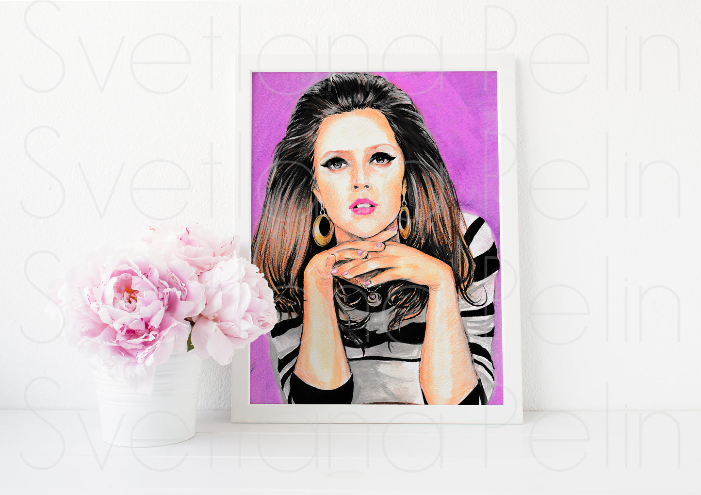 Drew Barrymore, Flower, ORIGINAL Watercolor Pencils Drawing, Artwork by Svetlana Pelin