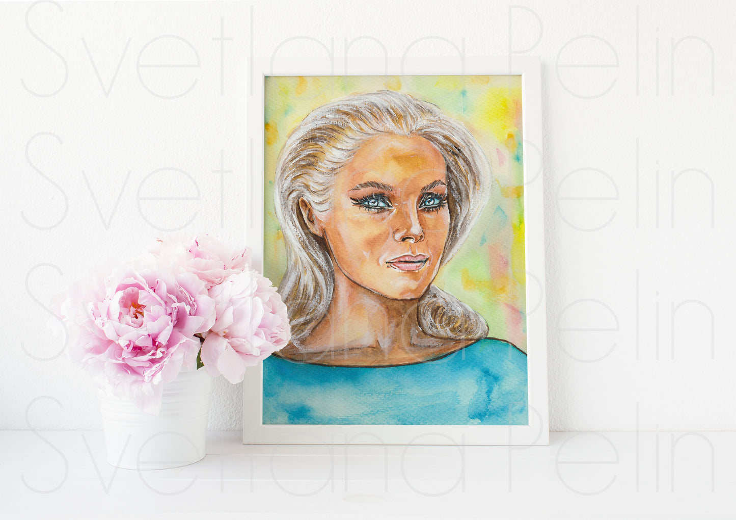 Virna Lisi, ORIGINAL Watercolor Painting, Artwork by Svetlana Pelin