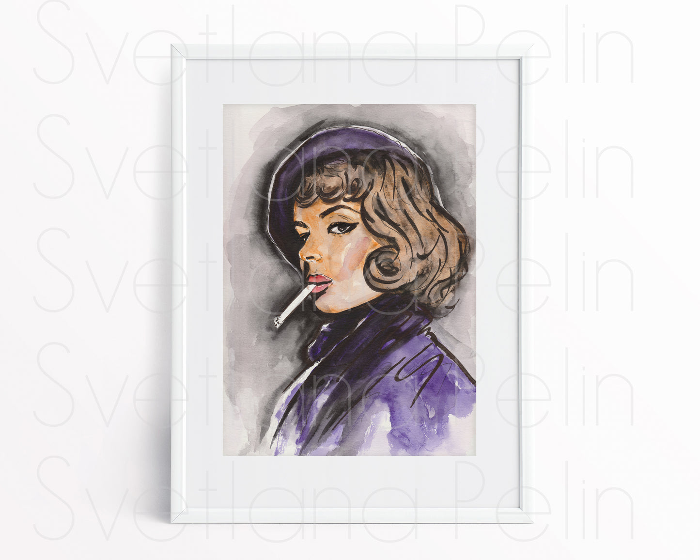 Ingrid Bergman, Arch of Triumph, ORIGINAL Watercolor Painting, Artwork by Svetlana Pelin
