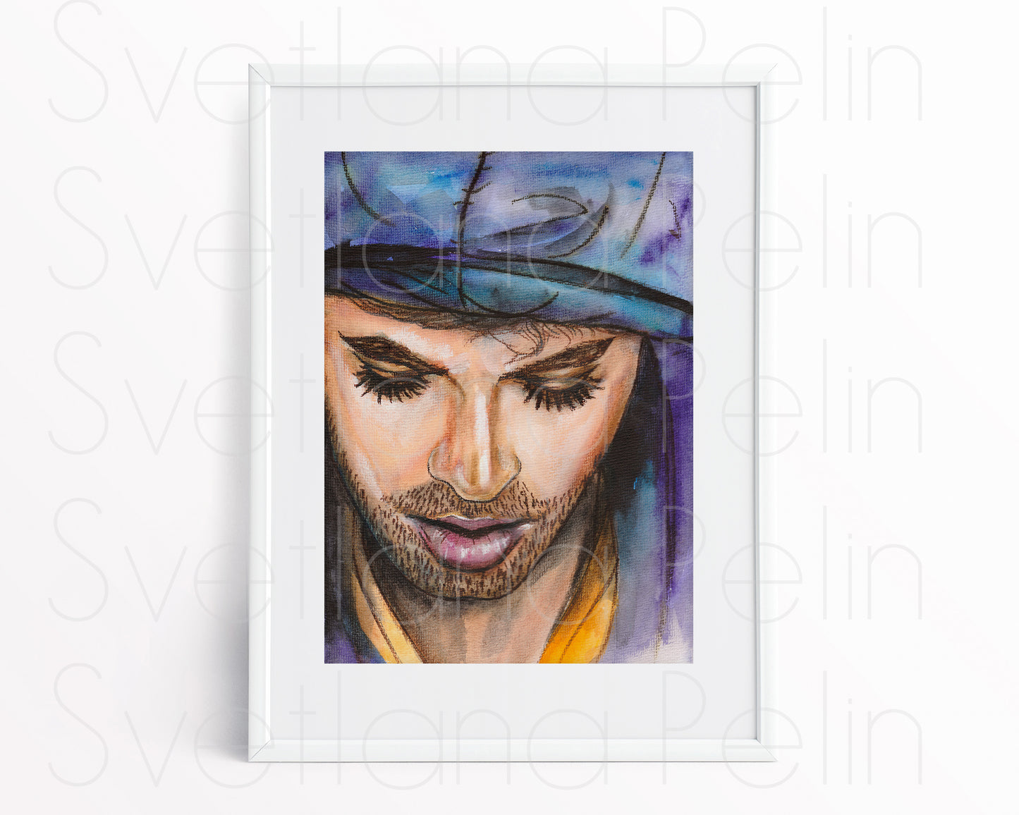 Enrique Iglesias, Hoodie, ORIGINAL Watercolor Painting by Svetlana Pelin