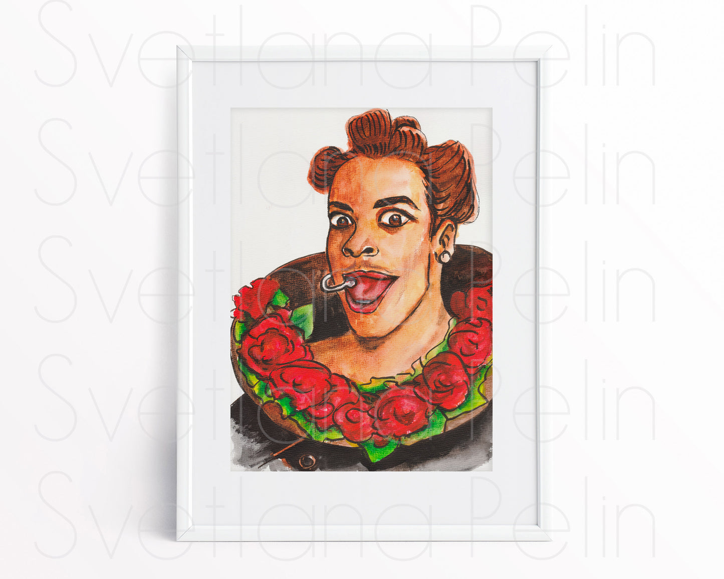 Chris Tucker, Ruby Rhod, The Fifth Element, ORIGINAL Watercolor Painting, Artwork by Svetlana Pelin