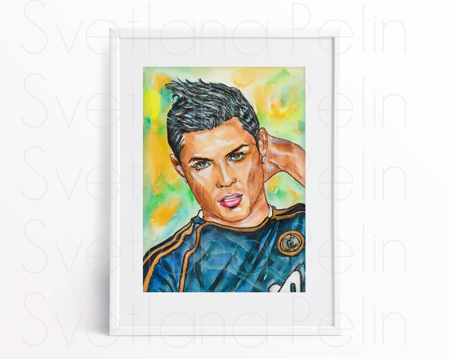 Cristiano Ronaldo, ORIGINAL Watercolor Painting, Artwork by Svetlana Pelin