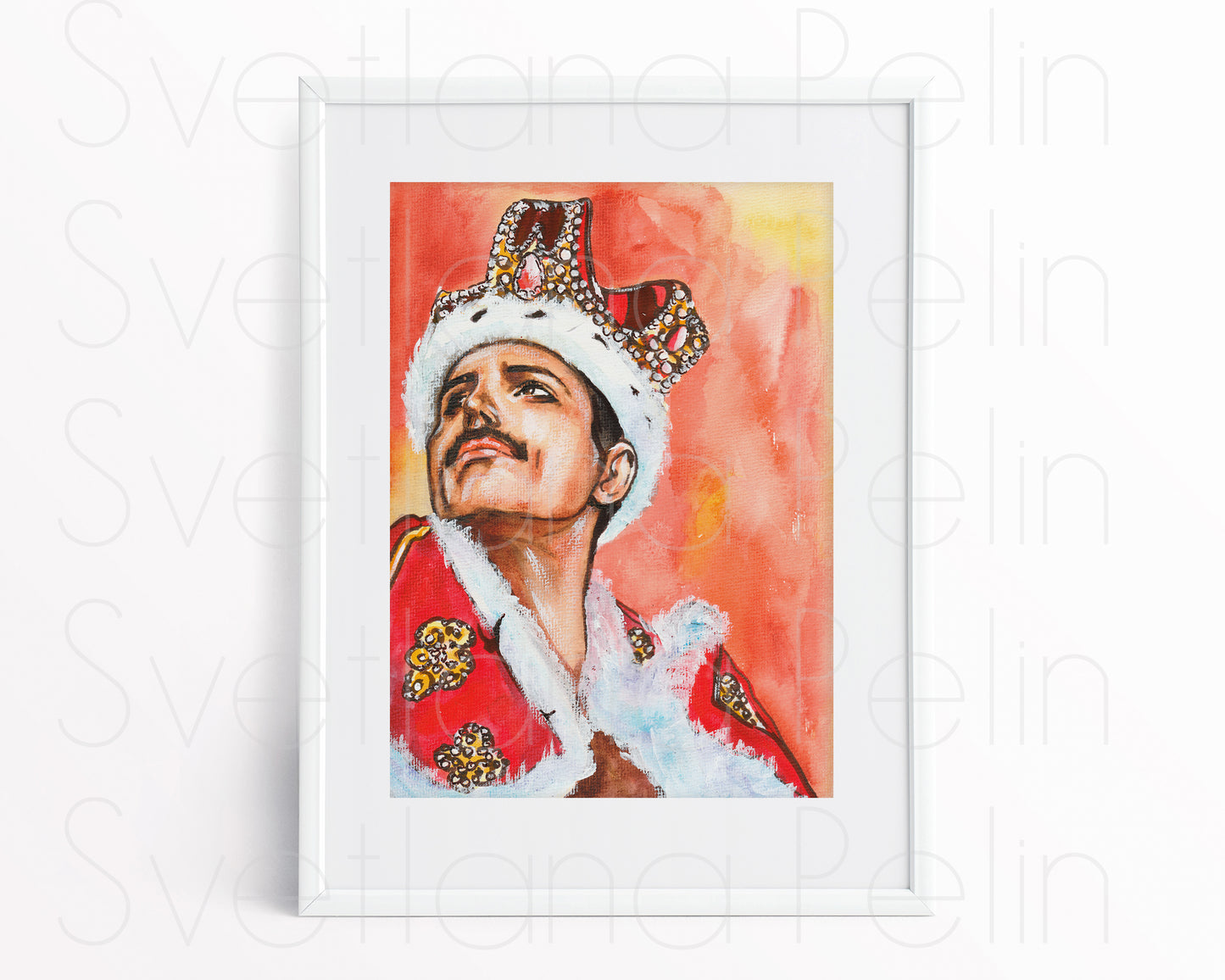 Freddie Mercury, Crown, ORIGINAL Watercolor Painting, Artwork by Svetlana Pelin