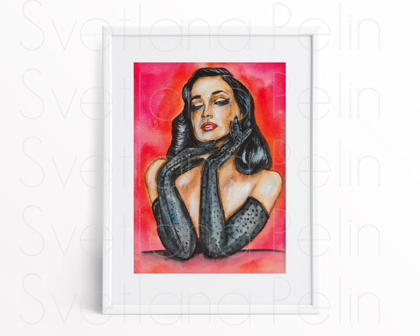 Dita Von Teese, ORIGINAL Watercolor Painting, Artwork by Svetlana Pelin