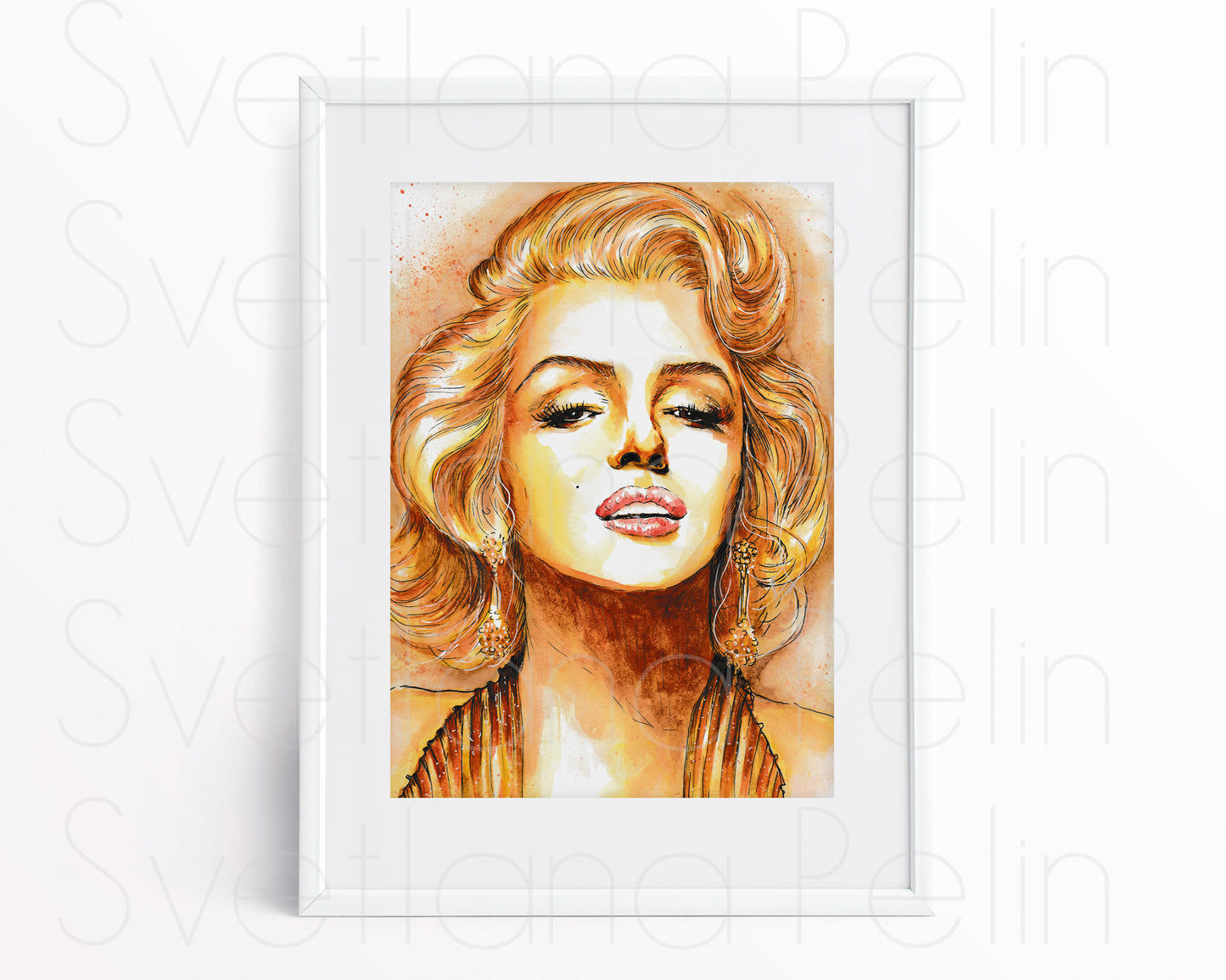 Marilyn Monroe, Gene Korman, Gold Dress, ORIGINAL Watercolor Painting, Artwork by Svetlana Pelin
