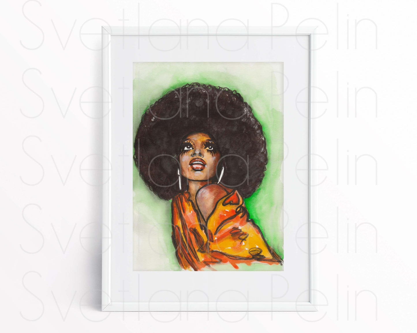 Diana Ross, Afro, Music 80s, ORIGINAL Watercolor Painting, Artwork by Svetlana Pelin