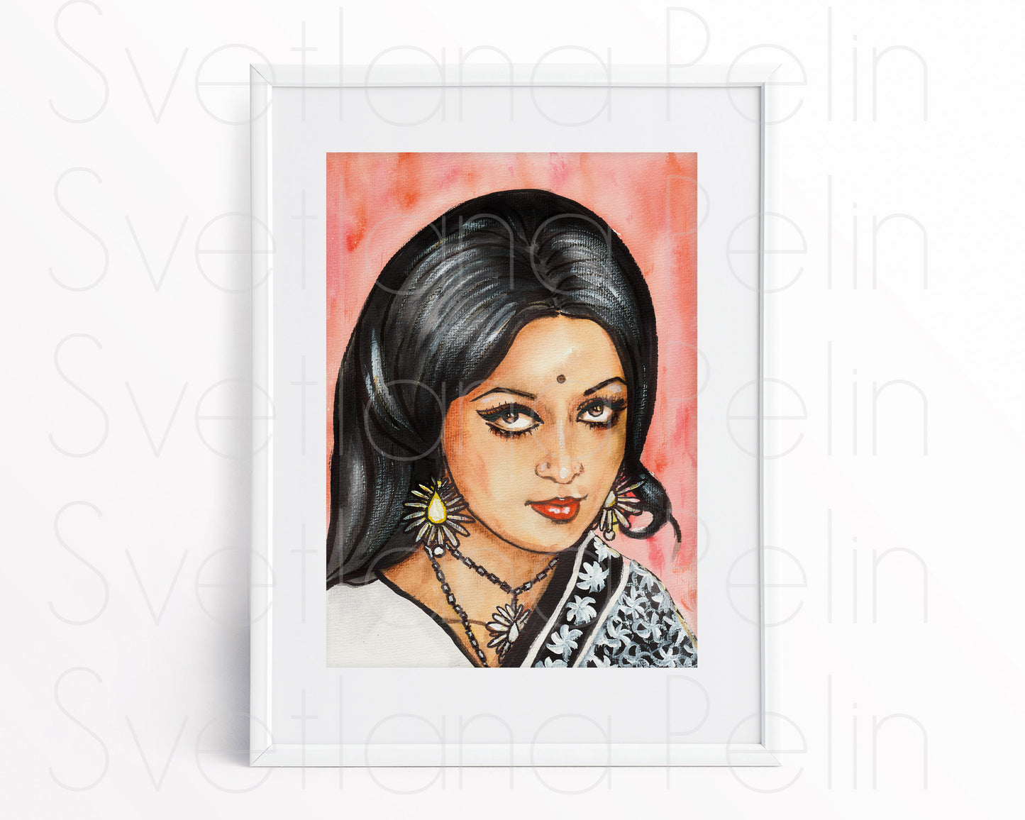Hema Malini, ORIGINAL Watercolor Painting, Artwork by Svetlana Pelin