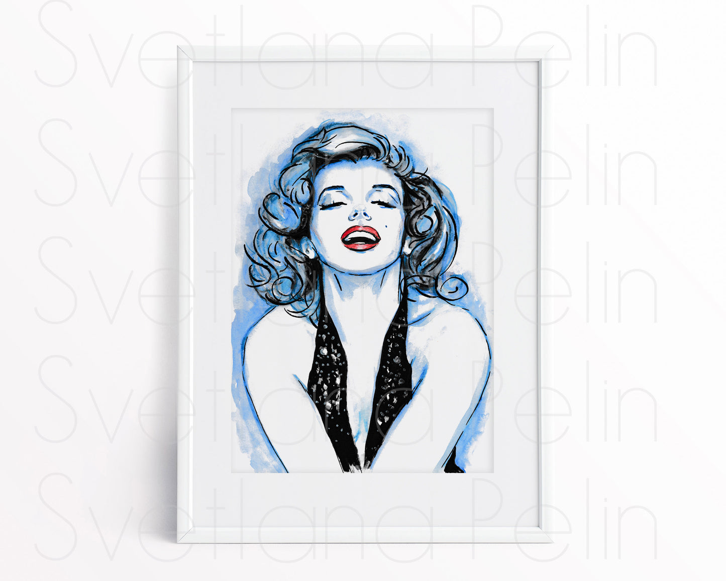 Marilyn Monroe, Smile, Richard Avedon, ORIGINAL Watercolor Painting, Artwork by Svetlana Pelin