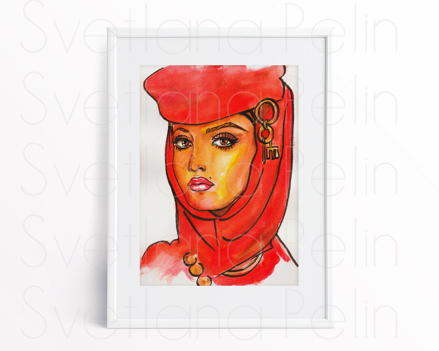 Rekha, Bhanurekha Ganesan, ORIGINAL Watercolor Painting, Artwork by Svetlana Pelin