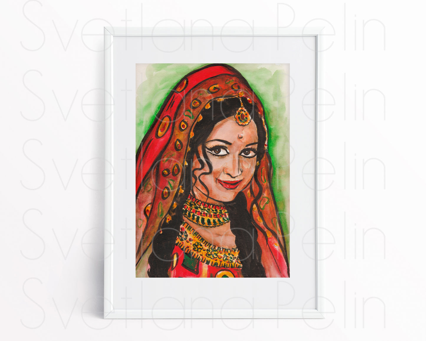 Hema Malini, ORIGINAL Watercolor Painting, Artwork by Svetlana Pelin