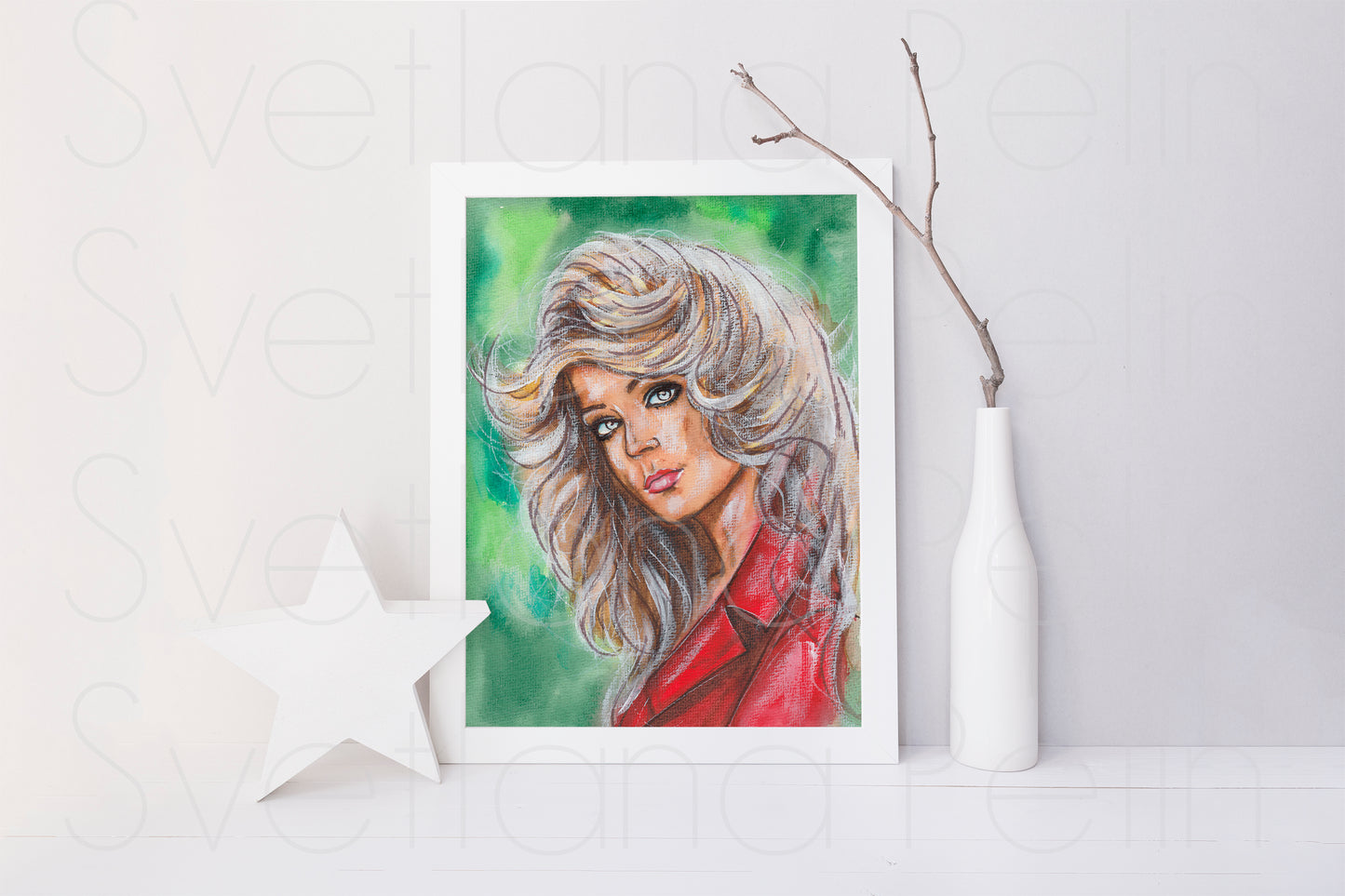 Farrah Fawcett, ORIGINAL Watercolor Painting, Artwork by Svetlana Pelin