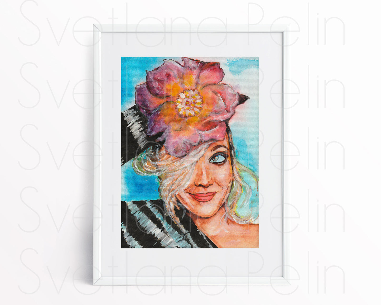 Drew Barrymore, Flower, ORIGINAL Watercolour Painting, Artwork by Svetlana Pelin