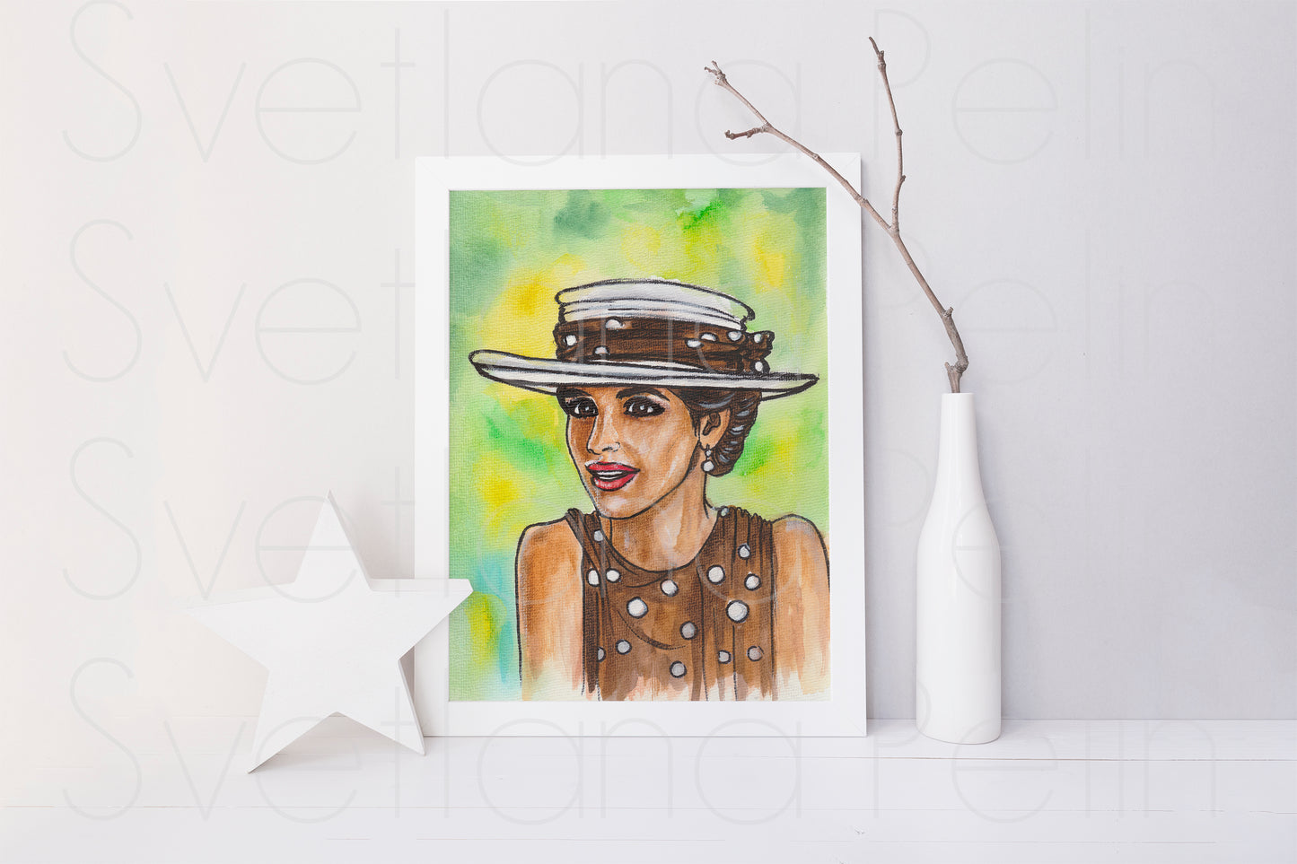 Julia Roberts, Pretty Woman, Horse race, ORIGINAL Watercolor Painting, Artwork by Svetlana Pelin