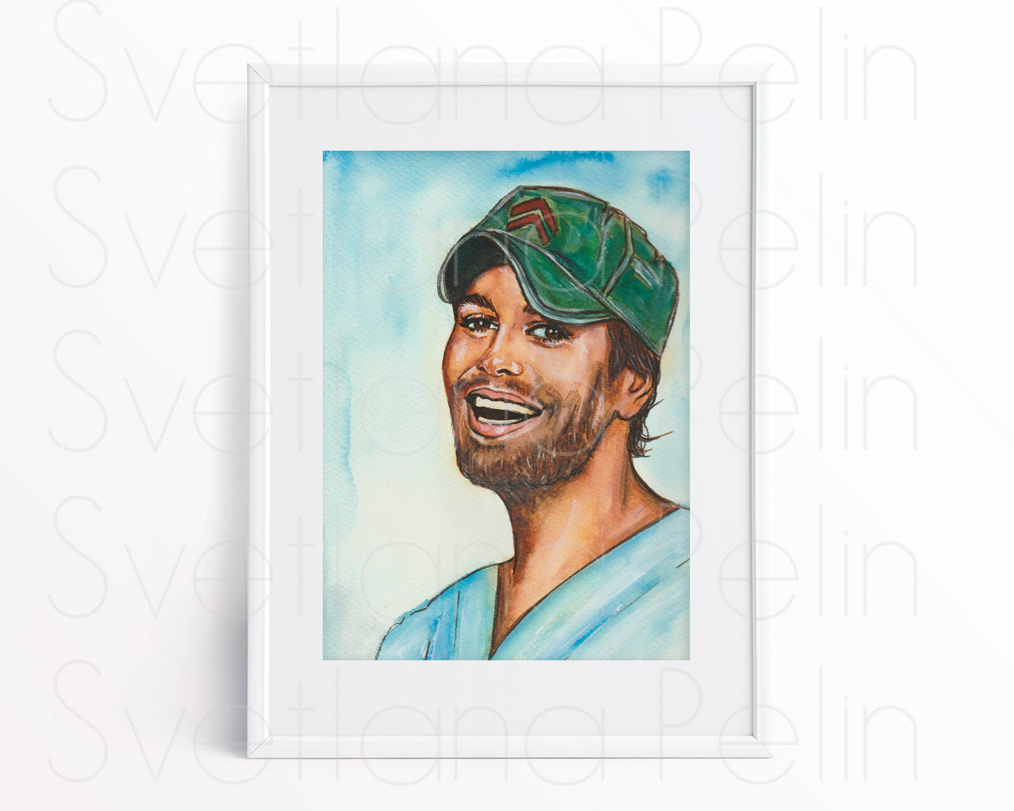 Enrique Iglesias, Baseball cap, ORIGINAL Watercolor Painting, Artwork by Svetlana Pelin