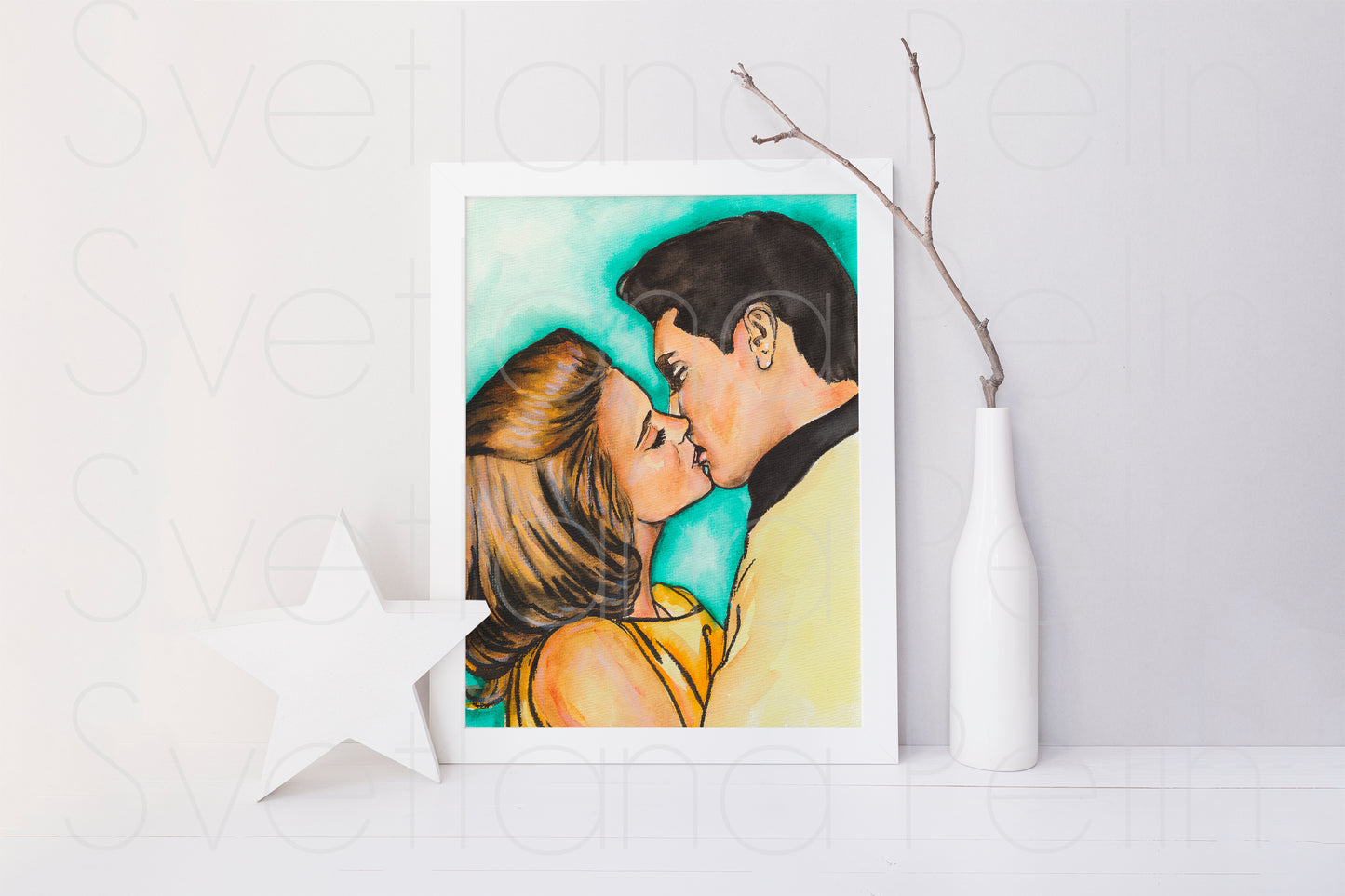 Elvis Presley, Ann-Margret, Viva las Vegas, ORIGINAL Watercolor Painting, Artwork by Svetlana Pelin