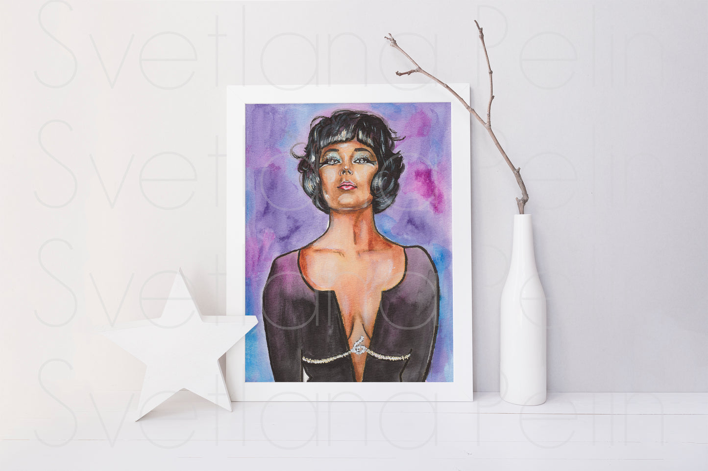 Elizabeth Taylor, Cleopatra, ORIGINAL Watercolor Painting, Artwork by Svetlana Pelin