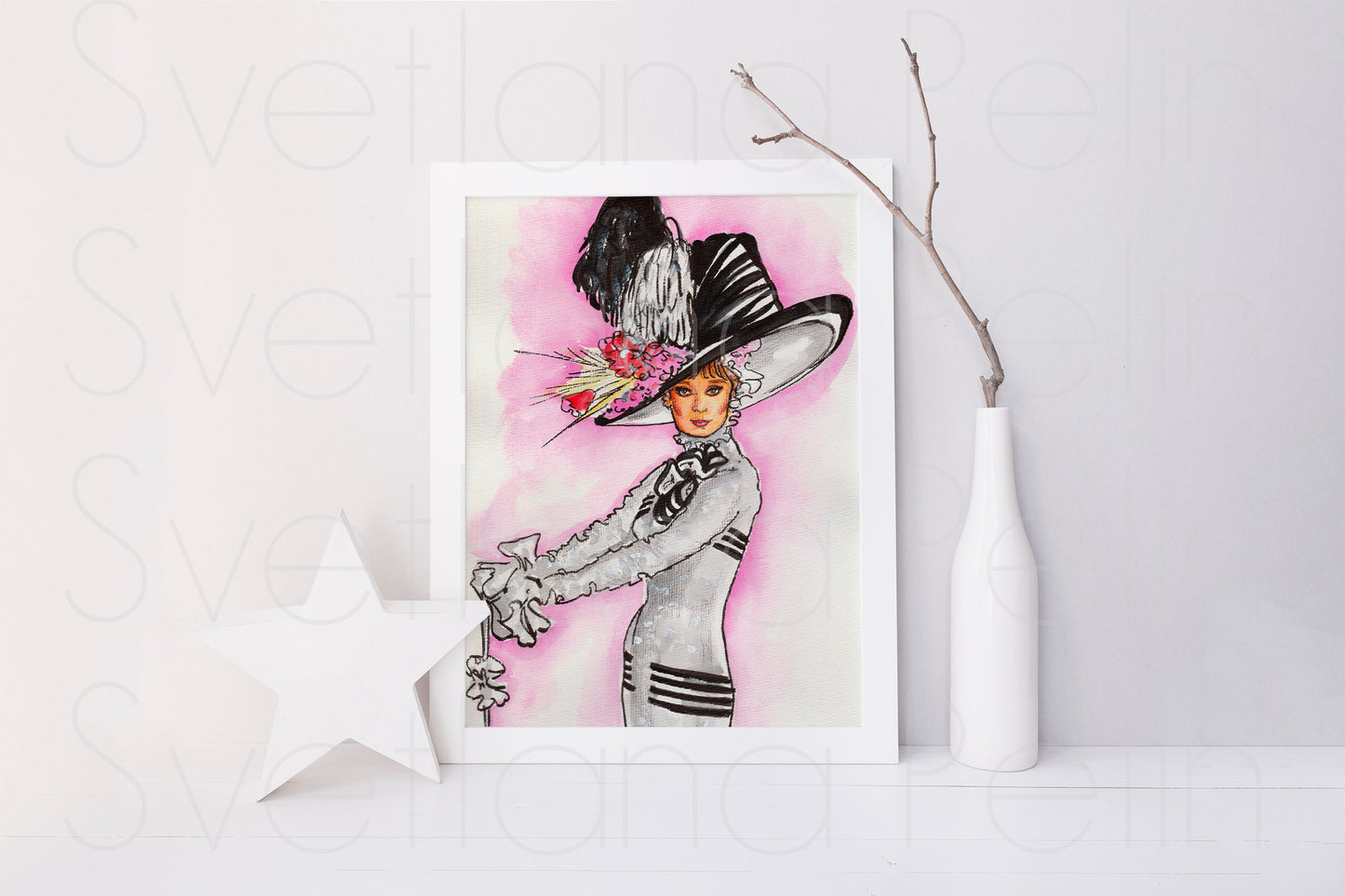 Audrey Hepburn, My Fair Lady, Eliza Doolittle, ORIGINAL Watercolor Painting, Artwork by Svetlana Pelin