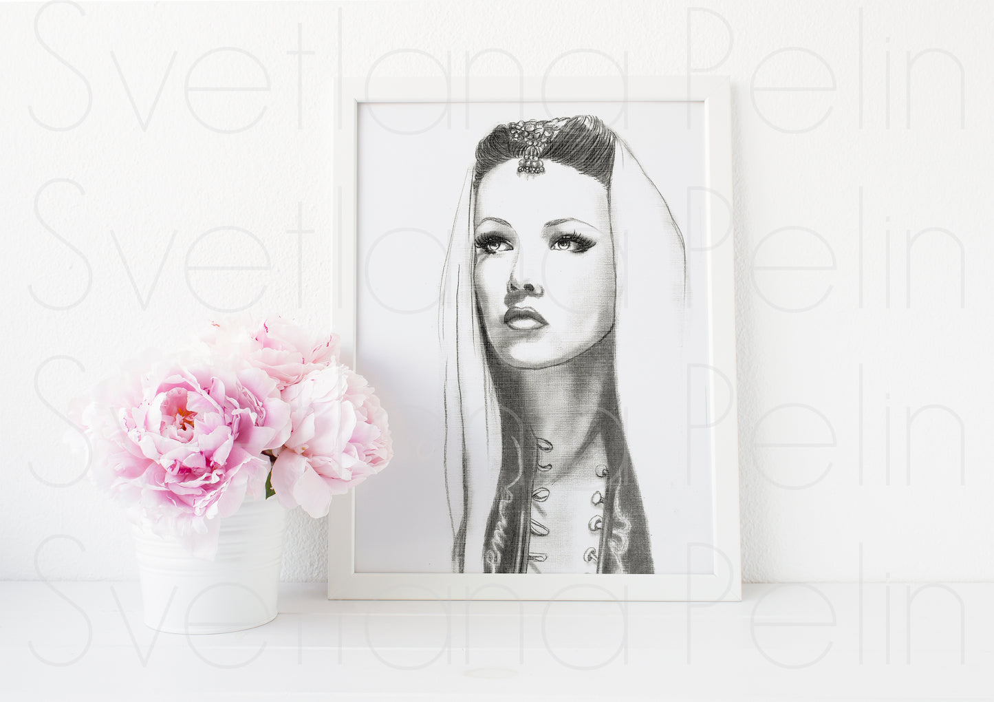 Gene Tierney, ORIGINAL Pencil Drawing, Artwork by Svetlana Pelin