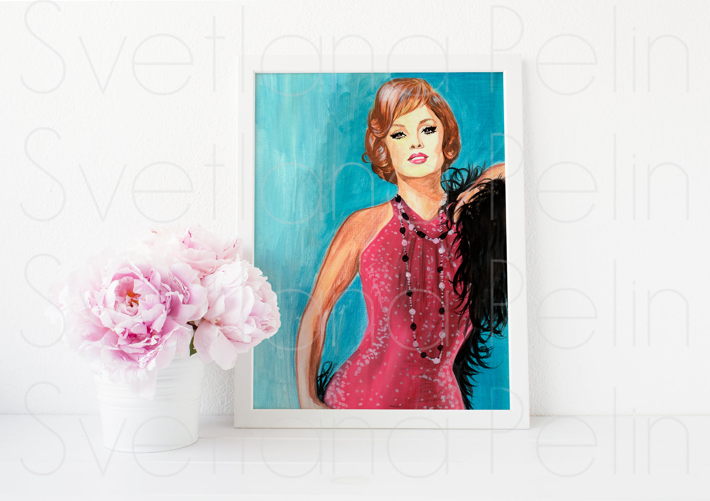 Gina Lollobrigida, ORIGINAL Watercolor pencils drawing, Artwork by Svetlana Pelin