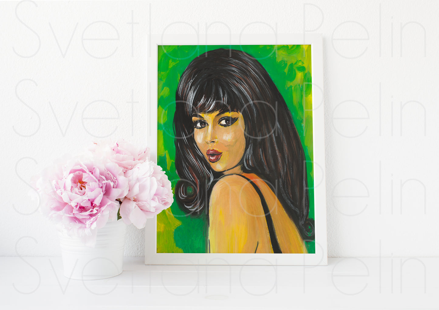 Gina Lollobrigida, ORIGINAL Gouache painting, Artwork by Svetlana Pelim