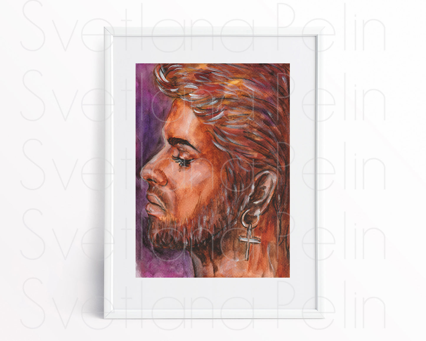 George Michael, GM, ORIGINAL Watercolour Painting, Artwork by Svetlana Pelin