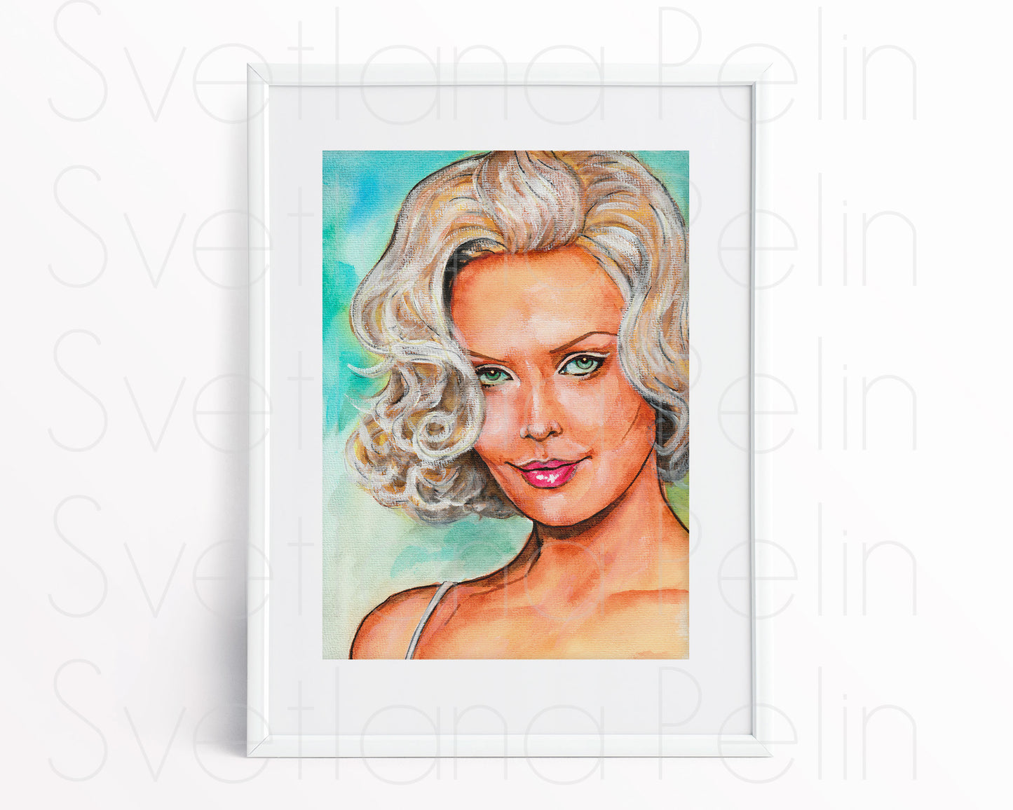 Charlize Theron, ORIGINAL Watercolor Painting, Artwork by Svetlana Pelin