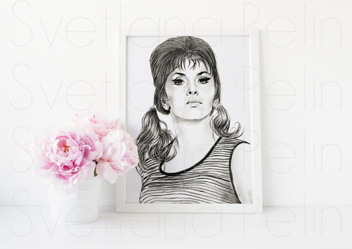 Gina Lollobrigida, ORIGINAL Pencil Drawing, Artwork by Svetlana Pelin