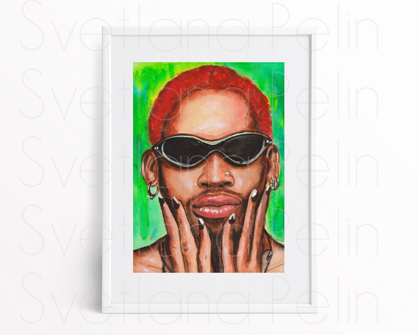 Dennis Rodman, ORIGINAL Watercolor Painting, Artwork by Svetlana Pelin