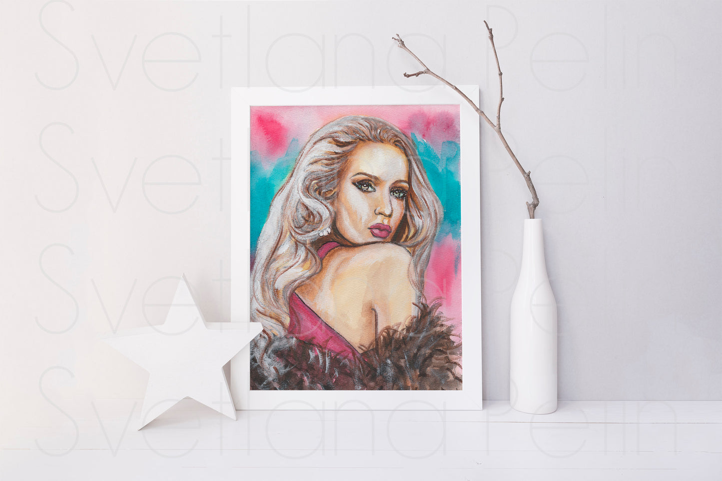 Jerry Hall, ORIGINAL Watercolor Painting, Artwork by Svetlana Pelin