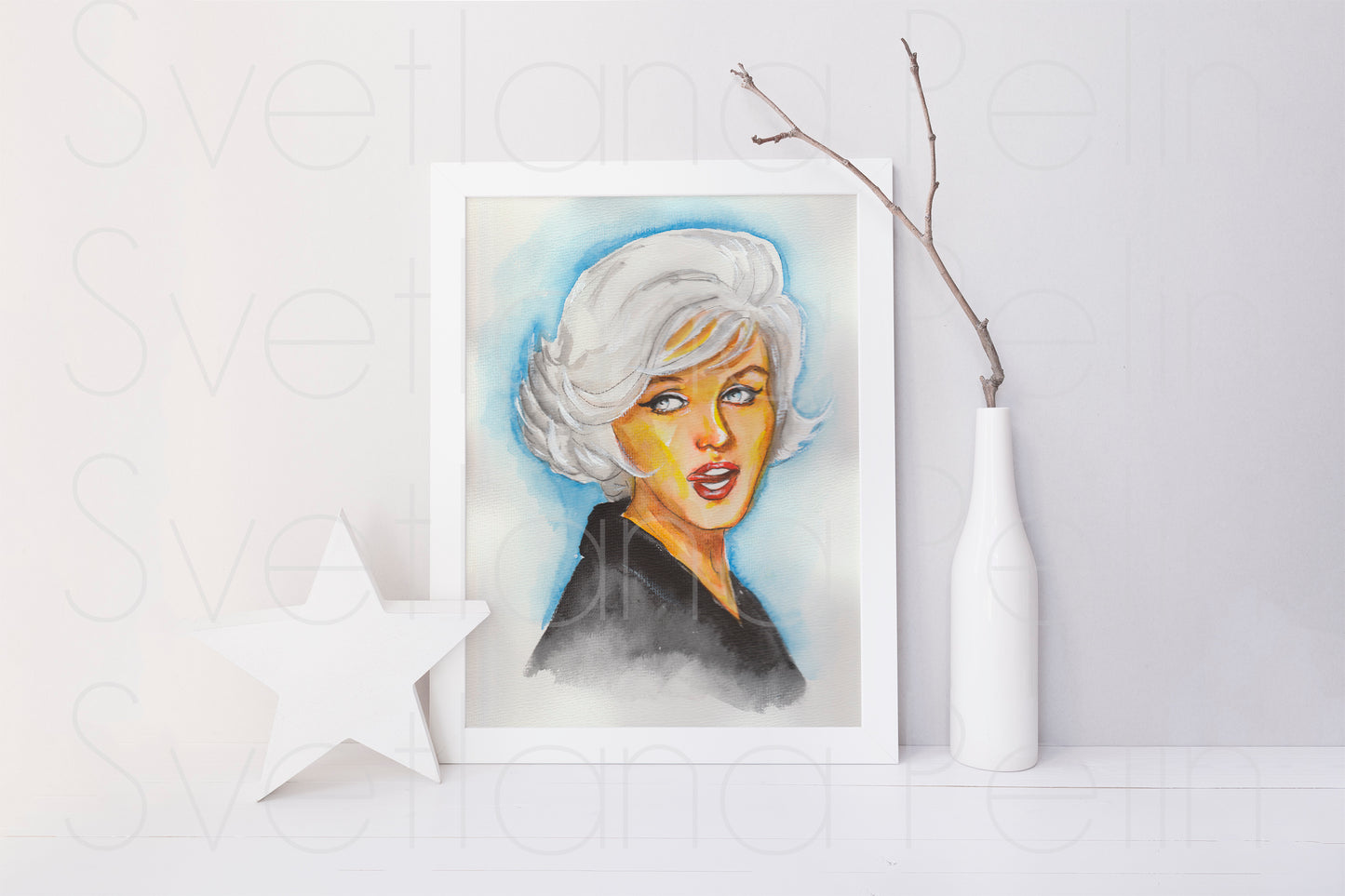 Marilyn Monroe, Something's Got to Give, ORIGINAL Watercolor Painting, Artwork by Svetlana Pelin