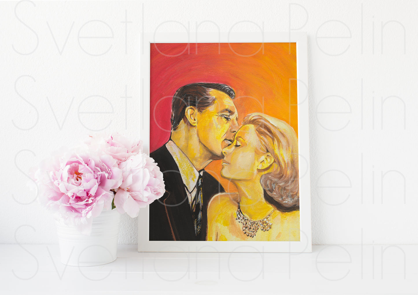 Cary Grant, Grace Kelly, To Catch a Thief, ORIGINAL Gouache Painting, Artwork by Svetlana Pelin