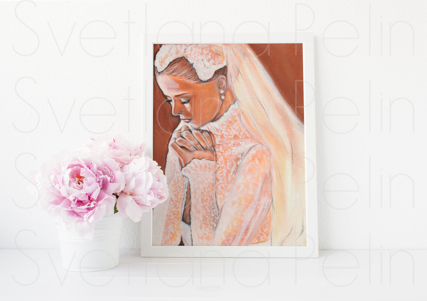 Grace Kelly, Wedding, Bride, ORIGINAL Oil Painting, Artwork by Svetlana Pelin