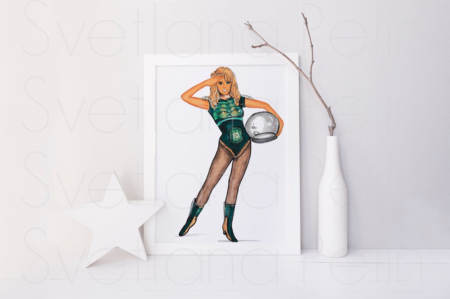 Jane Fonda, Barbarella, ORIGINAL Marker drawing, Artwork by Svetlana Pelin