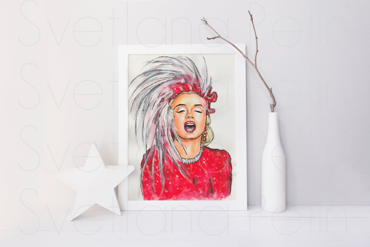 Marilyn Monroe, Red dress, Gentlemen Prefer Blondes, GPB, ORIGINAL Watercolor Painting, Artwork by Svetlana Pelin