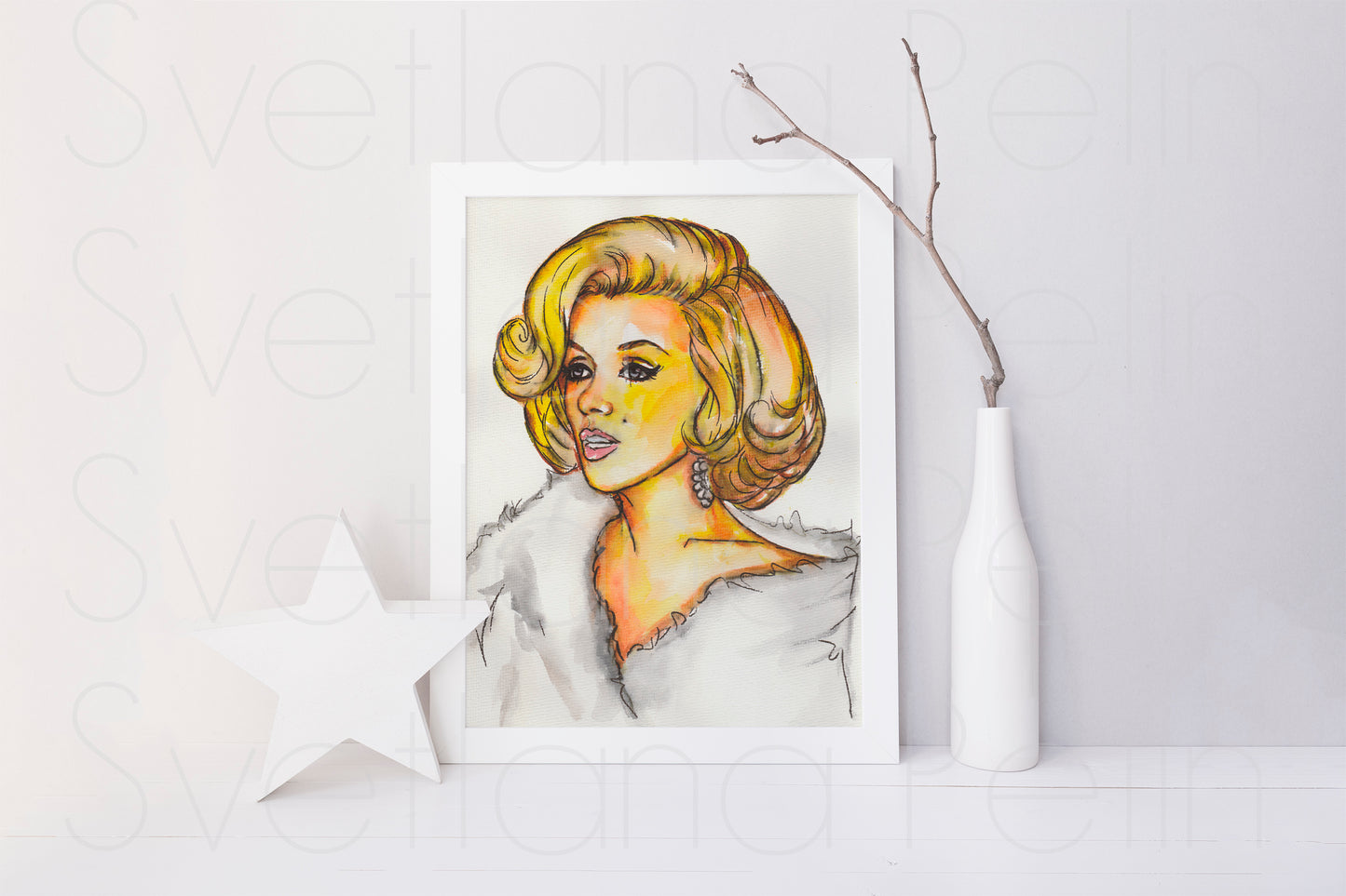 Marilyn Monroe, Happy Birthday Mr.President, ORIGINAL Watercolor Painting, Artwork by Svetlana Pelin