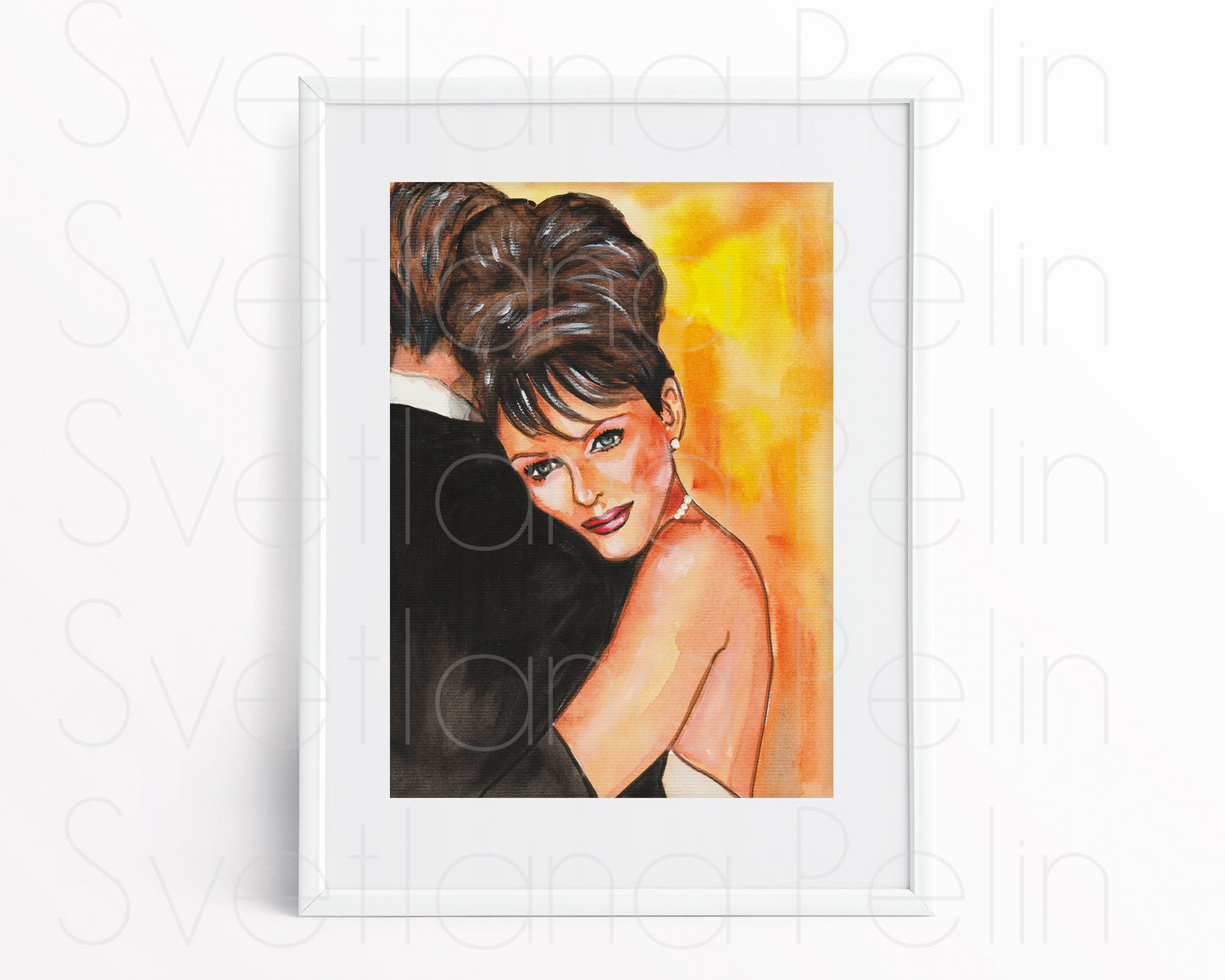 Elizabeth Hurley, Dazzling, ORIGINAL Watercolor Painting, Artwork by Svetlana Pelin