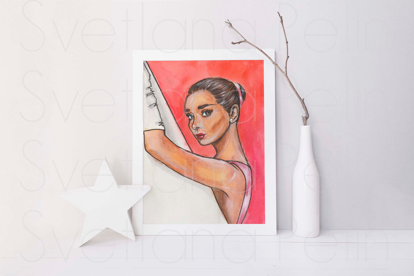 Audrey Hepburn, ORIGINAL Watercolor Painting, Artwork by Svetlana Pelin