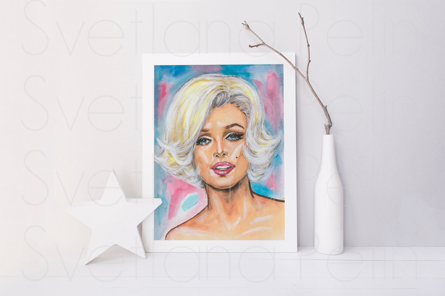 Marilyn Monroe, Bert Stern The Last Sitting, , ORIGINAL Watercolor Painting, Artwork by Svetlana Pelin