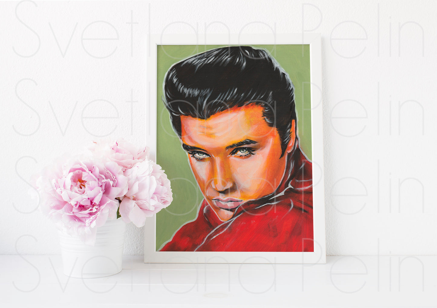 Elvis Presley, Red Shirt, ORIGINAL Oil painting, Artwork by Svetlana Pelin