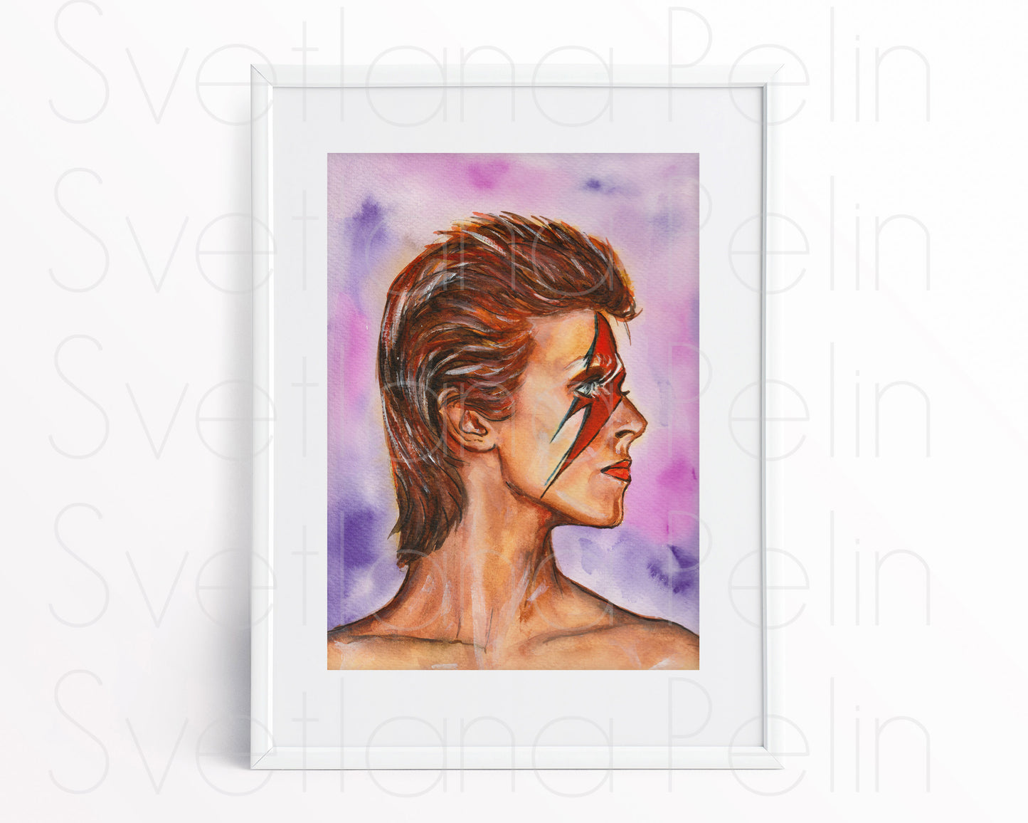 David Bowie, BW, ORIGINAL Watercolor Painting, Artwork by Svetlana Pelin