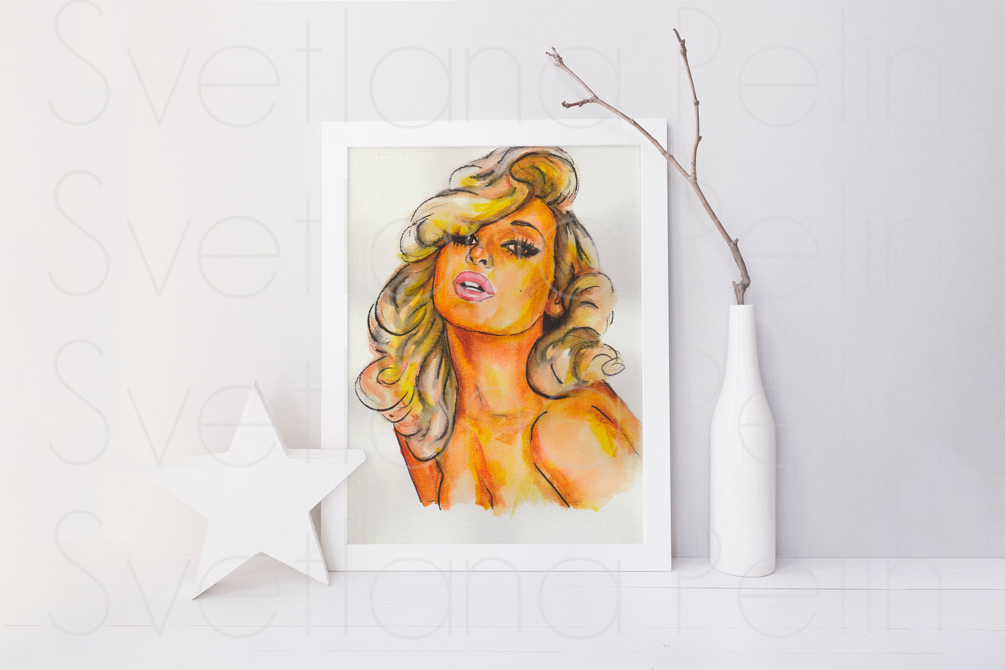 Jayne Mansfield, ORIGINAL Watercolor Painting, Artwork by Svetlana Pelin