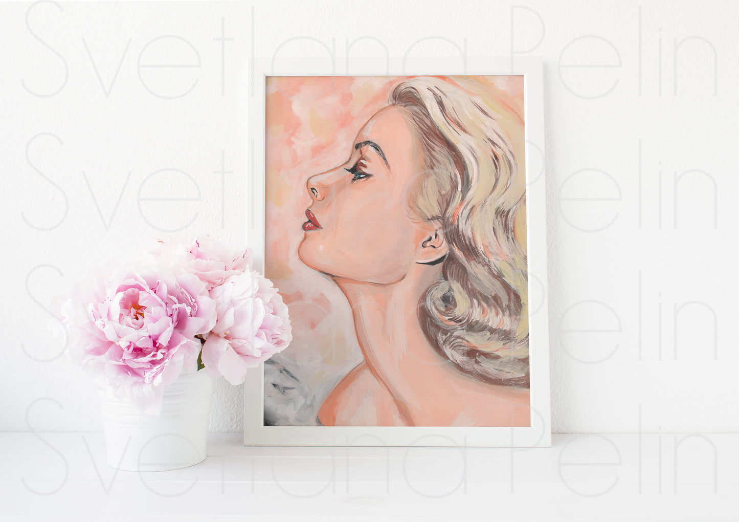 Grace Kelly, Profile, ORIGINAL Gouache Painting, Artwork by Svetlana Pelin